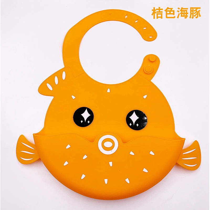 custom Adjustable cartoon printed   baby silicone  bibs  logo waterproof bib with Food Catcher Easily Wipes Clean