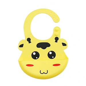 custom Adjustable cartoon printed   baby silicone  bibs  logo waterproof bib with Food Catcher Easily Wipes Clean