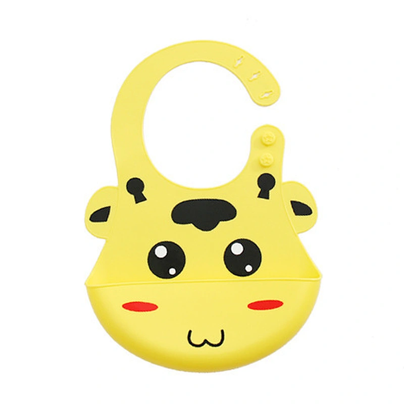 custom Adjustable cartoon printed   baby silicone  bibs  logo waterproof bib with Food Catcher Easily Wipes Clean