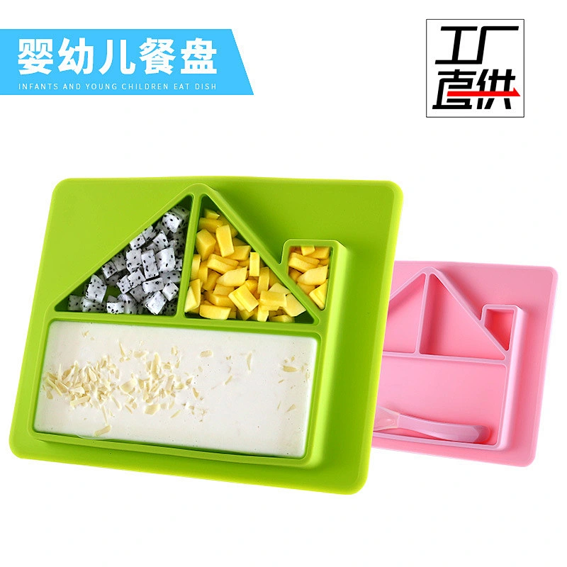 custom Portable suction   cartoon house Shaped Silicone Plates  Food Supplement Tableware Baby Cartoon plate