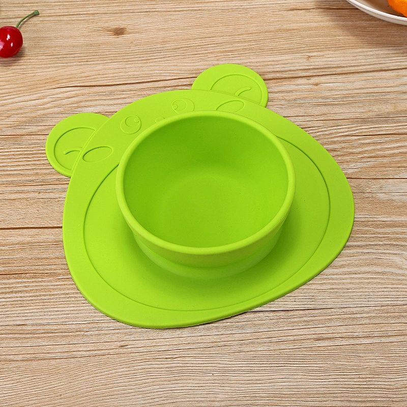 factory custom   Bear  Silicone mold  tray Suction  bowl and plate Placemat Toddler Bowls Anti-Slip baby suction bowl