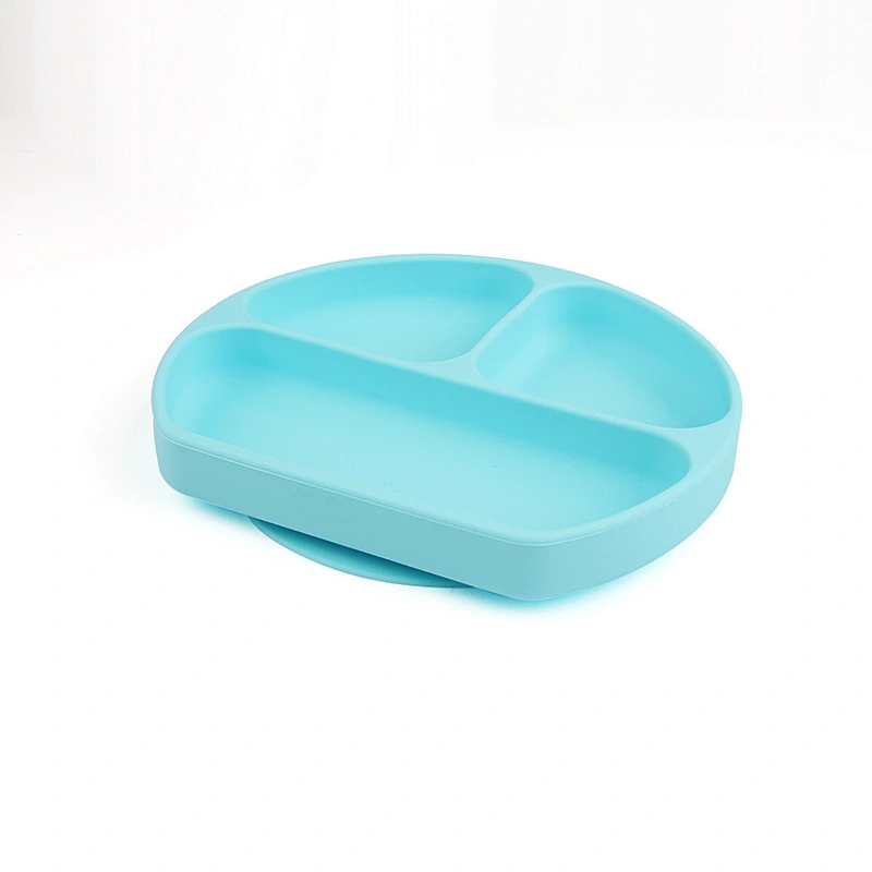 suction Baby Safe Silicone Divided Plate Feeding Dins Dinner Plate Divided Food Feeding  baby Tray with lid Tableware
