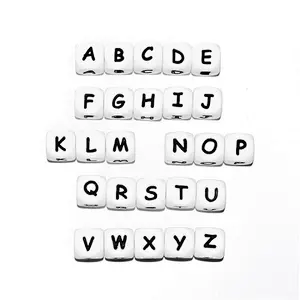 custom bpa free silicone  alphabet  letter dice beads Baby Teething toy