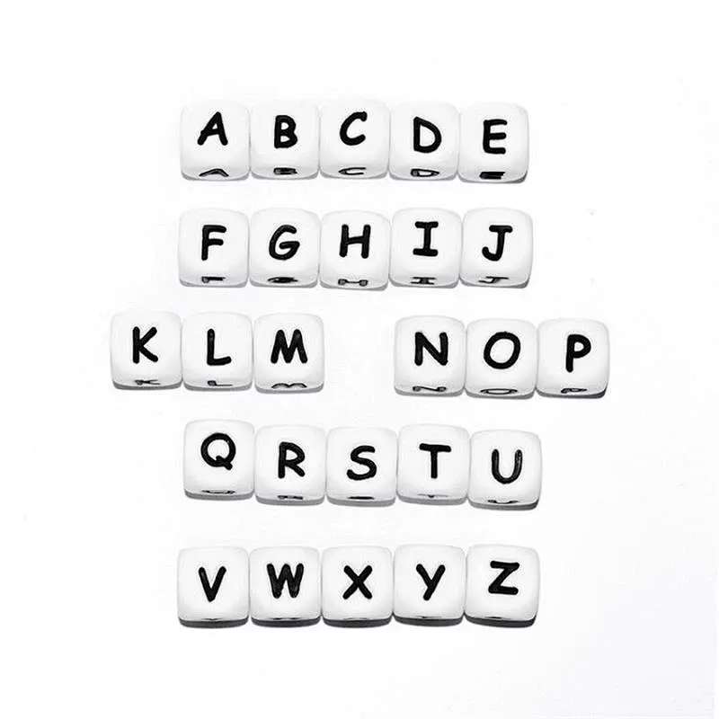 custom bpa free silicone  alphabet  letter dice beads Baby Teething toy