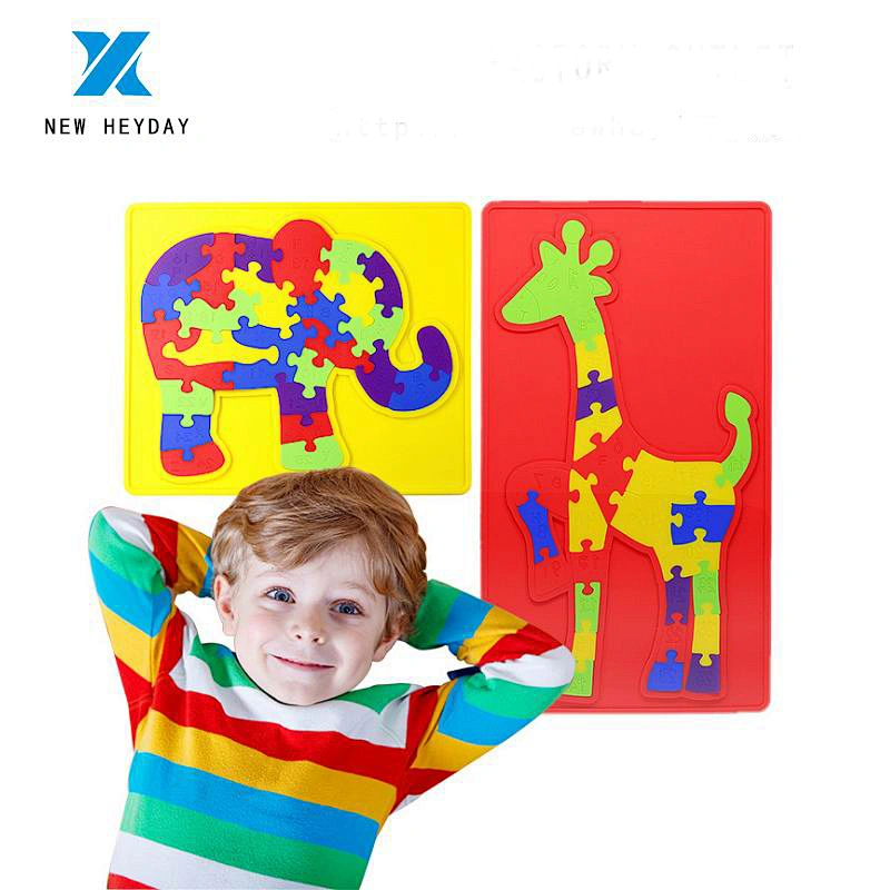 custom Giraffe or elephant silicone 3d Puzzles  kids Wooden Baby  Elephant Shape Early Learning Education