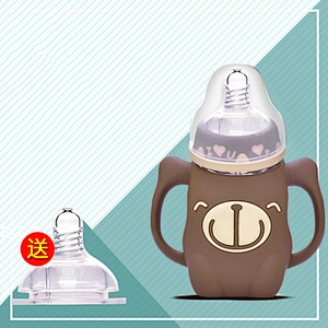 45 degrees curvy wide caliber cartoon monkey design  glass water bottle feeding baby milk bottle