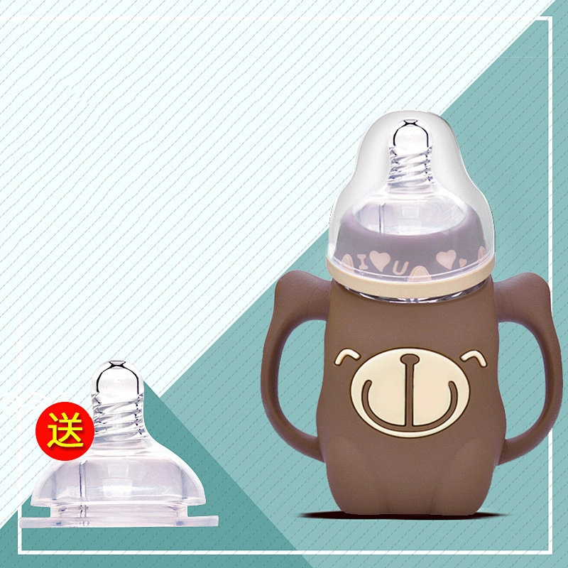45 degrees curvy wide caliber cartoon monkey design  glass water bottle feeding baby milk bottle