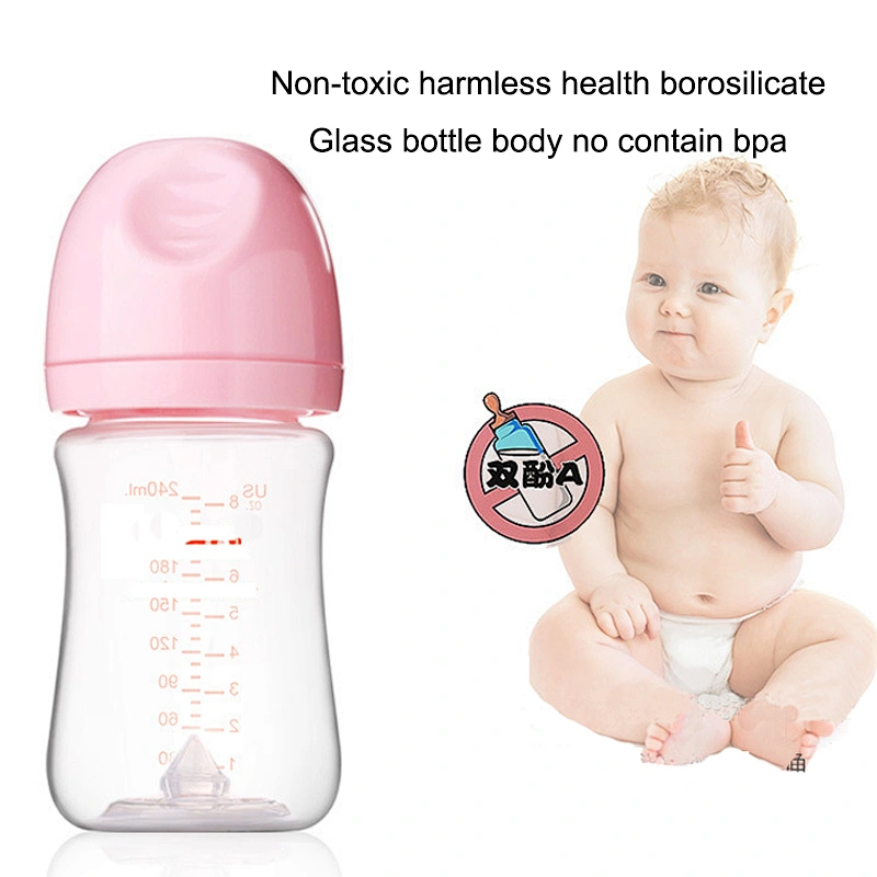 wide caliber glass bottle  for baby  newborn baby milk bottle  holder thermometer  240 ml