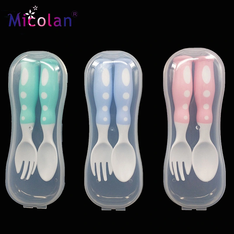 newest Scientific design  safety health baby spoon fork set  PP factory custom 3 color available set package
