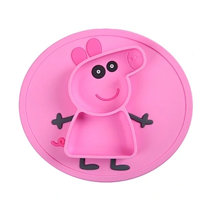 custom  silicone Integral heating  Cartoon pig shaped feeding plate  suction  Anti-skid Belt  Plates  Tableware for  Toddlers