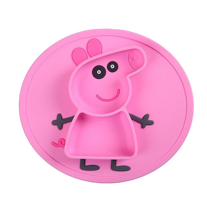 custom  silicone Integral heating  Cartoon pig shaped feeding plate  suction  Anti-skid Belt  Plates  Tableware for  Toddlers