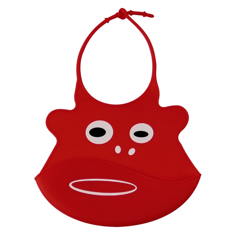 Hot Customized Waterproof Silicone pink Waterproof Super Soft Silicone  baby feeding bib(Red/Lime Green)