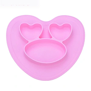 Children's Baby  heart shaped design Silicone salad bowl Integrated placemat  Plate Compartment coconut bowl bowl
