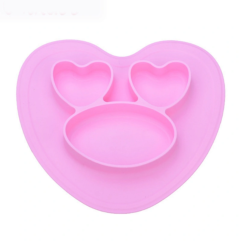 Children's Baby  heart shaped design Silicone salad bowl Integrated placemat  Plate Compartment coconut bowl bowl