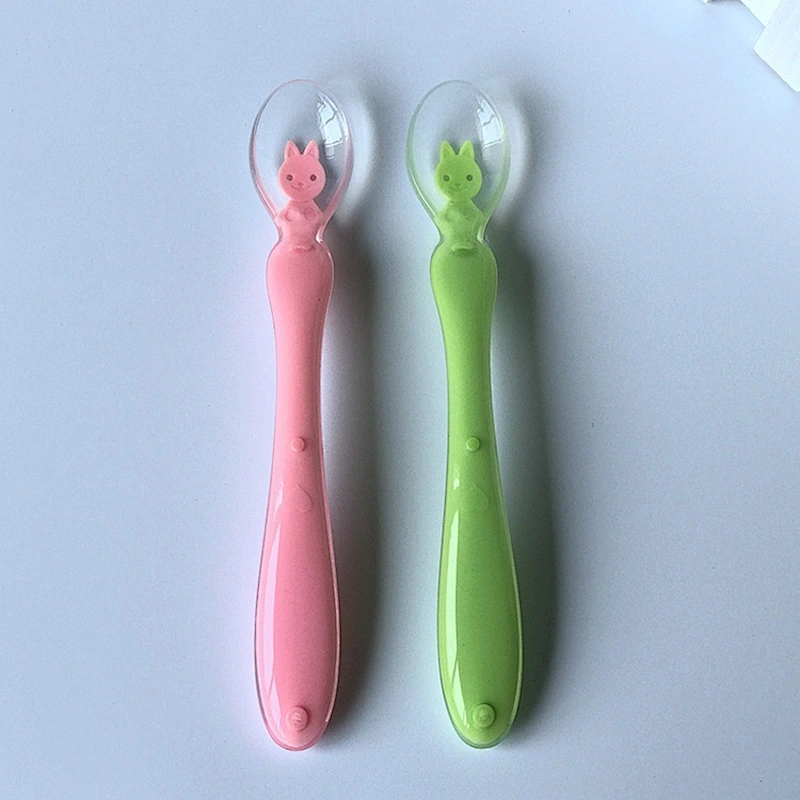 new style  baby spoon feeding soft spoon  silicone baby cartoon soup spoon plastic