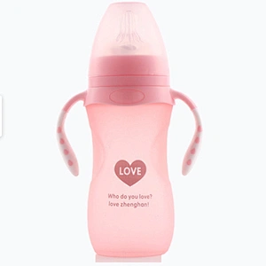 240ml thermal glass water bottle with silicone sleeve  glass feeding bottle