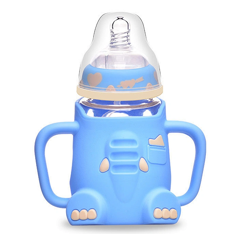 cute baby  elephant water bottle cartoon  design silicone cover glass  bottle with handle