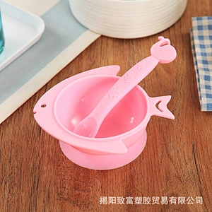 Baby Cartoon fish shape Silicone suction Bowl and matching spoon set  Babies Supplementary Bowl Spoon Tableware Set