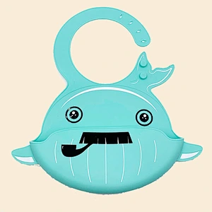 adjustable and reversible Whaley Waterproof Whale silicone infant Bib with Food Catcher Easily Wipes Clean