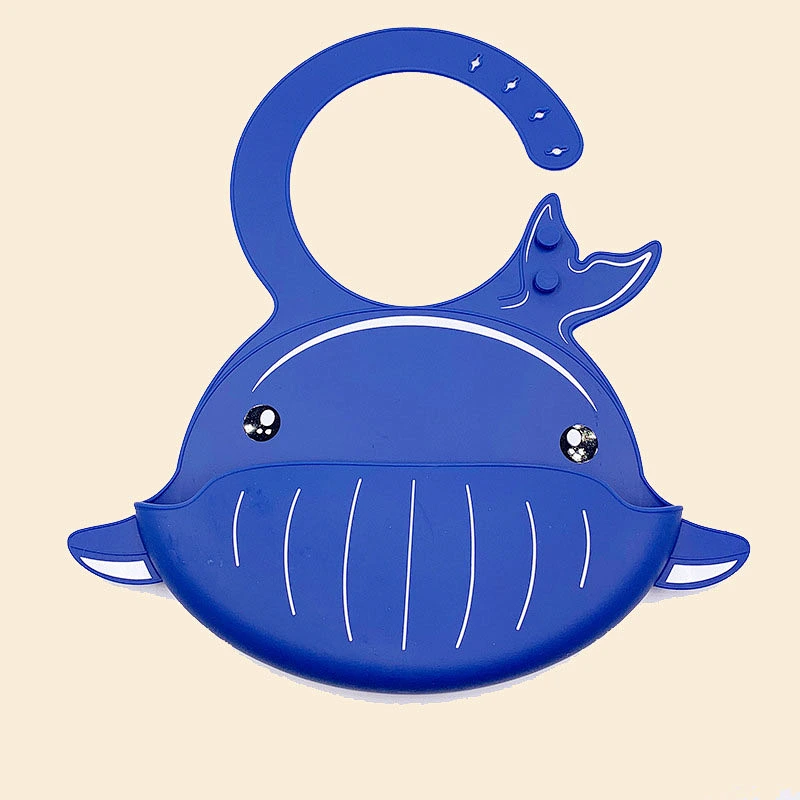 adjustable and reversible Whaley Waterproof Whale silicone infant Bib with Food Catcher Easily Wipes Clean