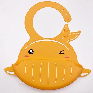 adjustable and reversible Whaley Waterproof Whale silicone infant Bib with Food Catcher Easily Wipes Clean