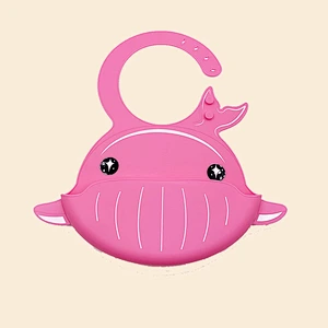 adjustable and reversible Whaley Waterproof Whale silicone infant Bib with Food Catcher Easily Wipes Clean