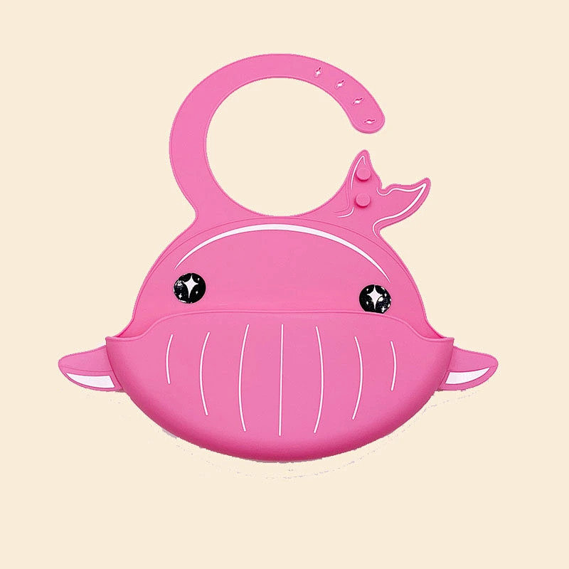 adjustable and reversible Whaley Waterproof Whale silicone infant Bib with Food Catcher Easily Wipes Clean
