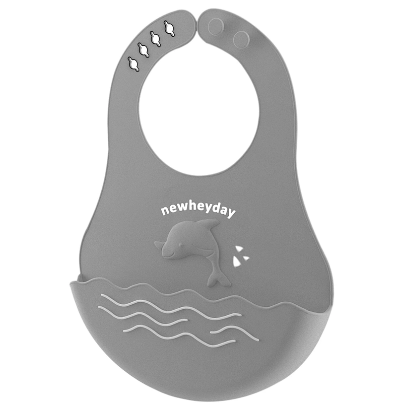 NEW DESIGN Waterproof Dolphin Baby Bib with Food Catcher Pocket Animal Silicone Bib