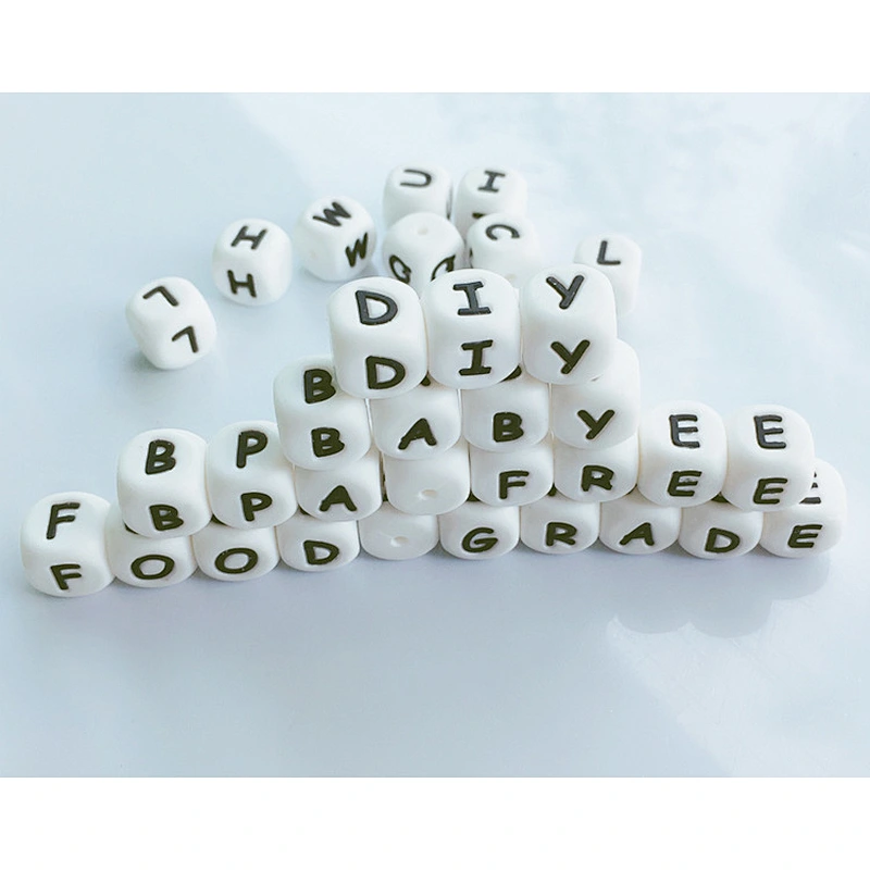 Amazon top sellers BPA free safe soft 12MM silicone English alphabet beads DIY pacifier anti-drop chain accessories