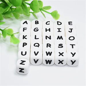 Amazon top sellers BPA free safe soft 12MM silicone English alphabet beads DIY pacifier anti-drop chain accessories