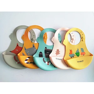 High quality 3d bpa free silicone disposable animal baby bib with catcher