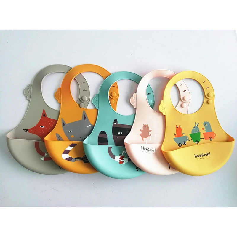 High quality 3d bpa free silicone disposable animal baby bib with catcher