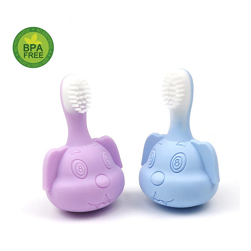 cute cartoon design Food grade baby soft silicone training Infant Teething Dental Health Toothbrush Baby For Training Teether