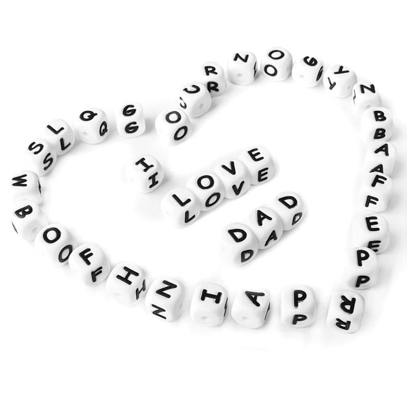 Amazon top sellers BPA free safe soft 12MM silicone English alphabet beads DIY pacifier anti-drop chain accessories