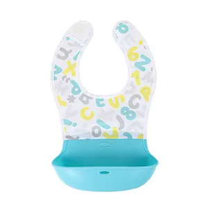 Embroidered Custom Printing Food Drade Silicone Baby Bandana Drool Bibs Hook Dnd Loop Fastener For Children