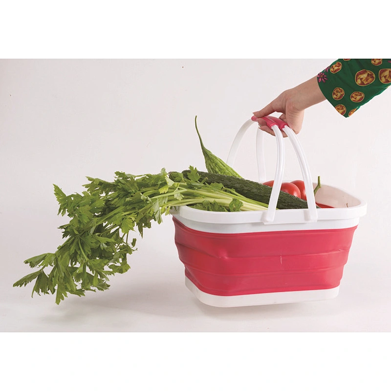 Soft Plastic Silicone Collapsible Shopping Basket  With Handle