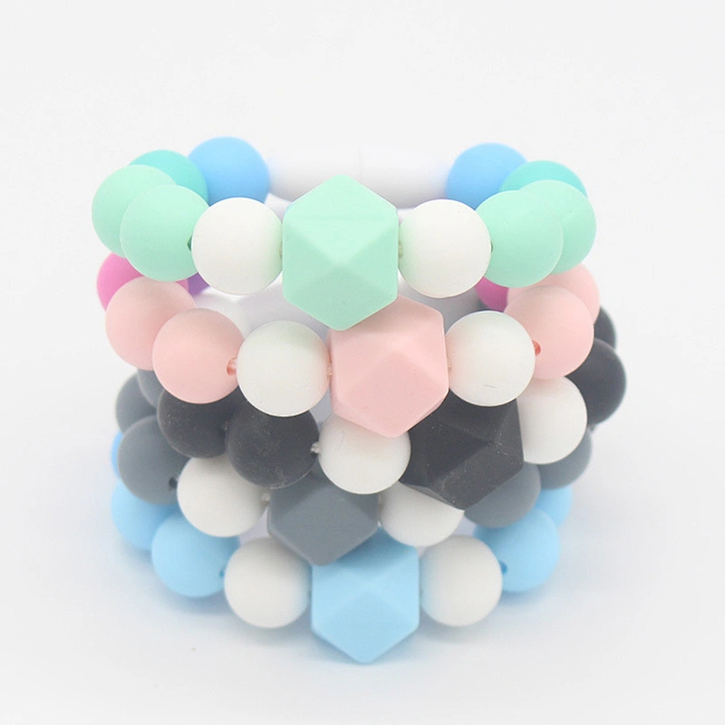 BPA Free Food Grade diy Soft Silicone Beads Bracelet Safe Teething Ring Baby Teethers Toy silicone ball bracelet logo