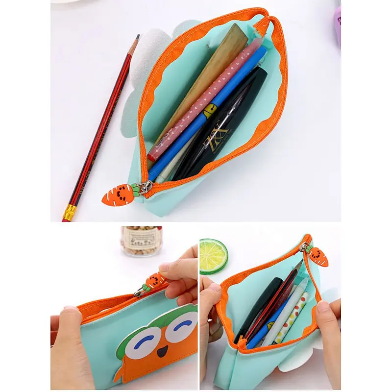 Amazon top sellers eco friendly large capacity cute carrot pattern silicone  pen bag for school or daily use