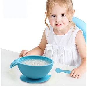 Non-odor environmental friendly foldable non-deformable food grade silicone sucker bowl spoon set for baby for feeding
