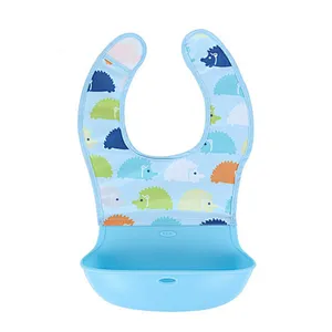 Embroidered Custom Printing Food Drade Silicone Baby Bandana Drool Bibs Hook Dnd Loop Fastener For Children