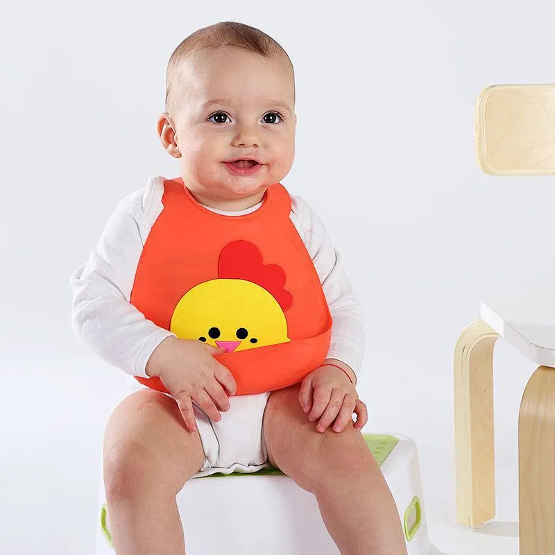 waterproof new baby bibs  pack Adjustable blank  cartoon screen printed  set bibs  with Food Catcher for children