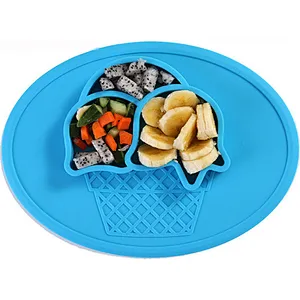 2020 Ice Cream Food Grade Silicone Baby Plate; suction baby plate