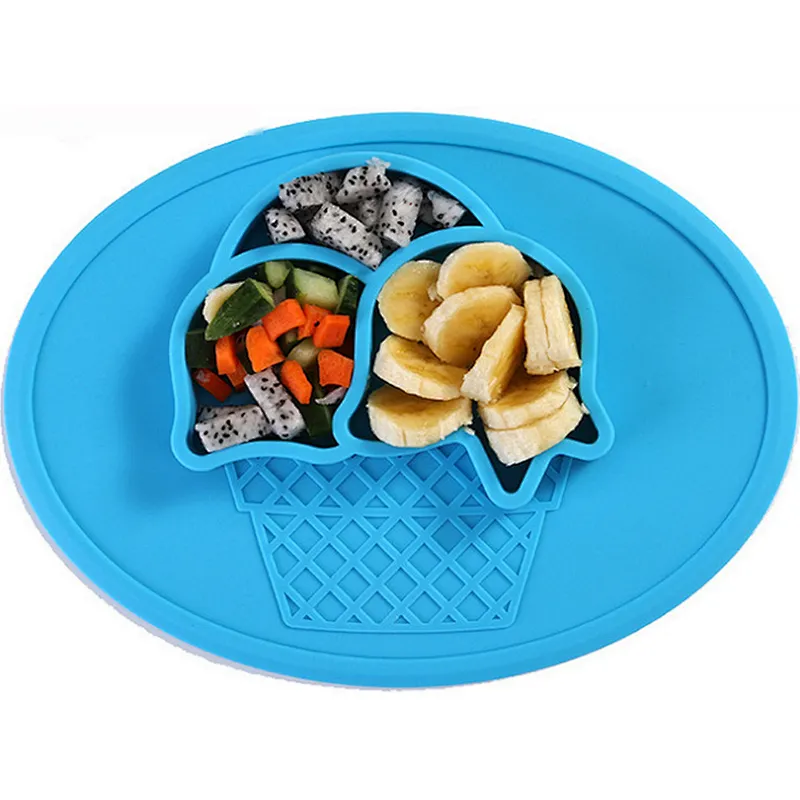 2020 Ice Cream Food Grade Silicone Baby Plate; suction baby plate