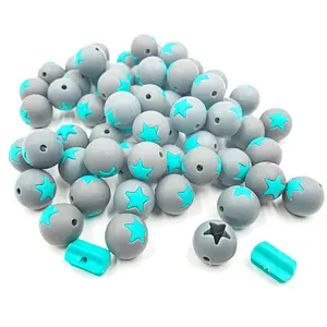 factory wholesale  food grade pentagram star round soft  silicone  baby  teething beads