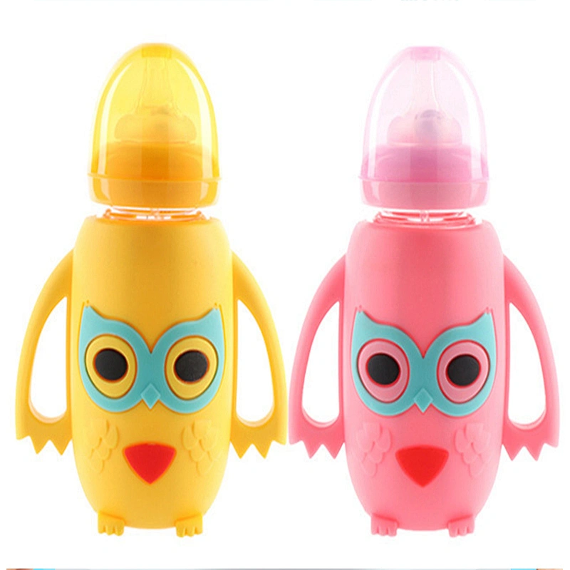 wholesale latest design baby glass feeding  bottles silicone cover