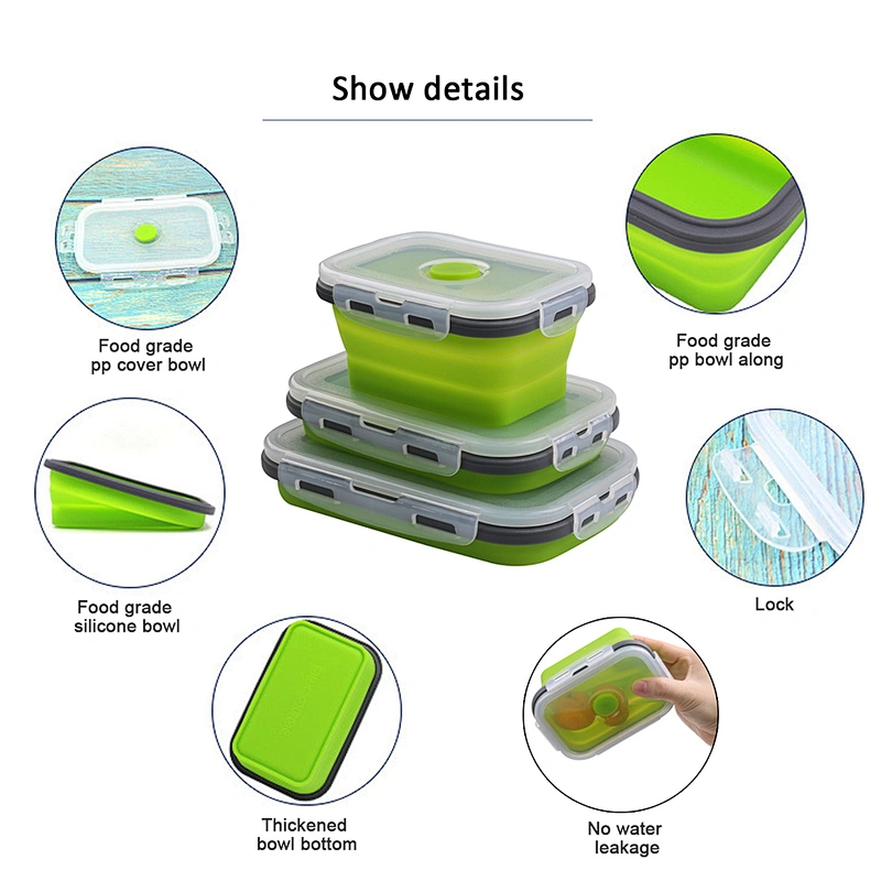 2020 Leak-proof large capacity foldable practical silicone folding lunch box for children for feeding