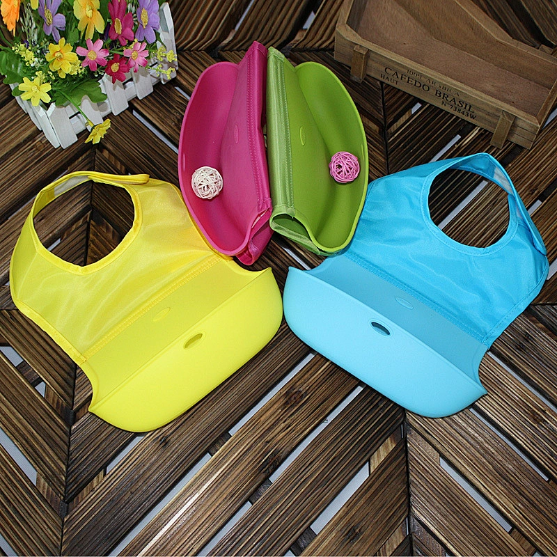 customized waterproof FDA Soft Kids Silicone Baby Bib, Feeding Baby Bibs with pocket