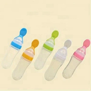 BPA free silicone squeeze bottle spoon baby food feeder