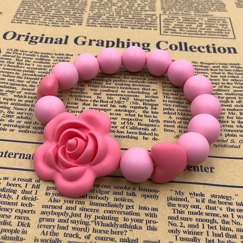 Safety and environmental protection bead bracelet tooth gel  rose bracelet baby molars tooth silicone beads baby teether