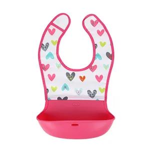 Embroidered Custom Printing Food Drade Silicone Baby Bandana Drool Bibs Hook Dnd Loop Fastener For Children